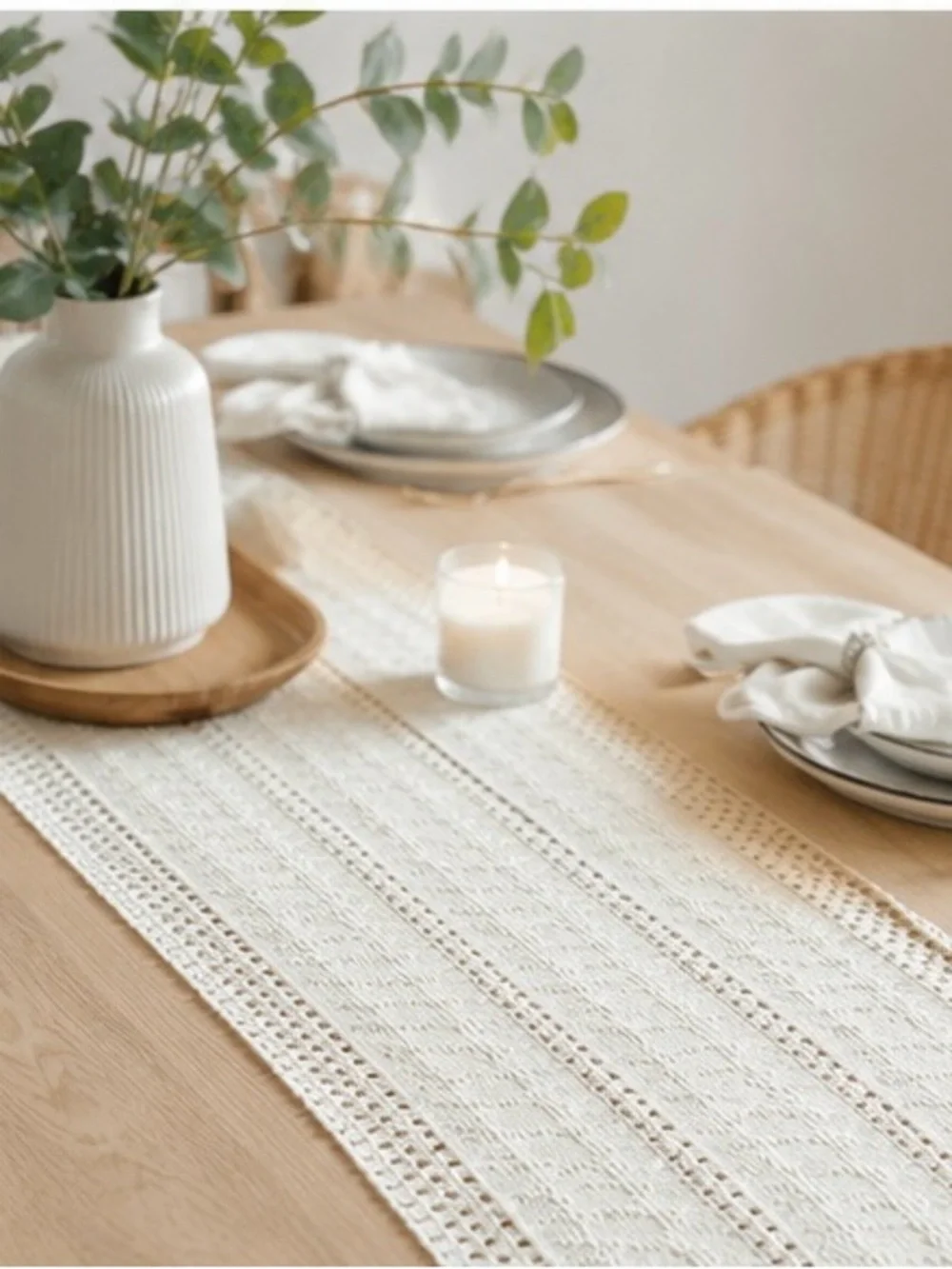 Neutral Cream Crochet Table Runner - Home Dining